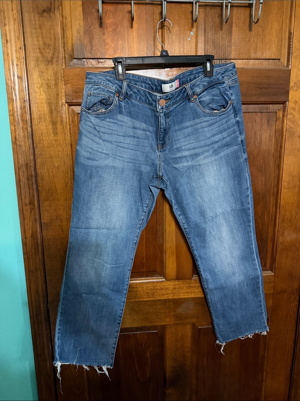 CAbi Mid Blue Boyfriend Jeans with Raw Hem
